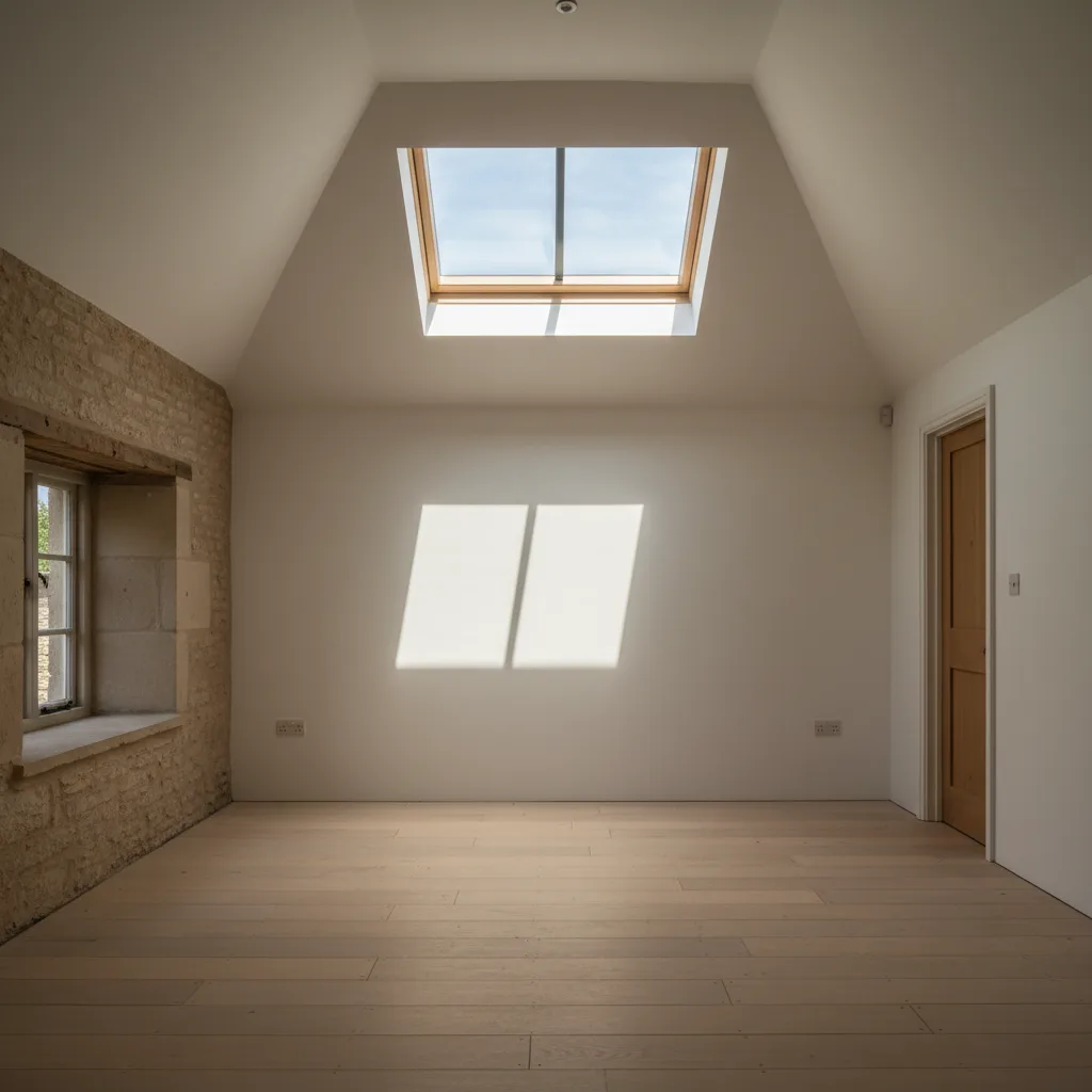 Daylight from above falling across an interior wall