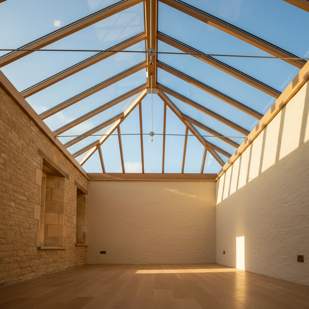 Daylight falling through a roof lantern into a kitchen below